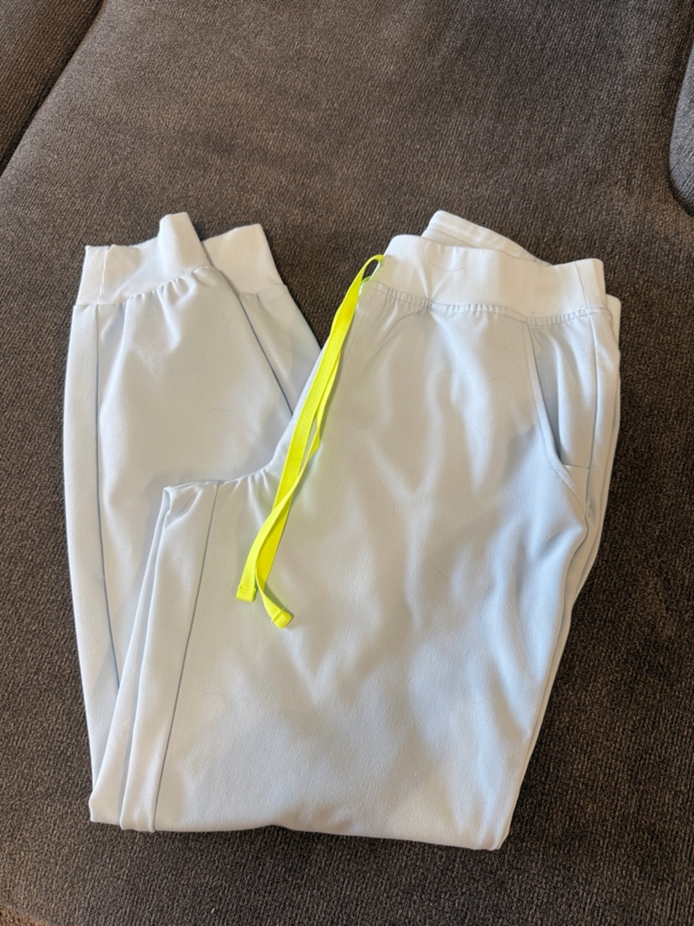 Figs Light Blue Jogger Pants with Neon Yellow Drawstring